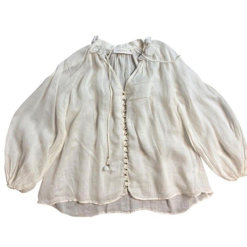 Zimmermann White Billow Blouse 3D Floral Neck  AU0 Prairie Designer Boho
